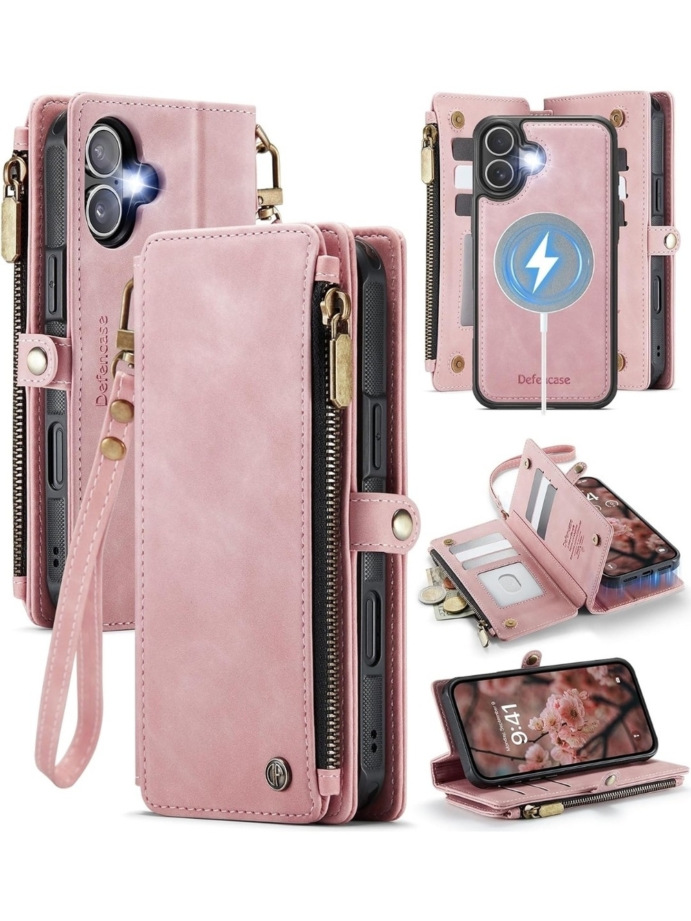 Defencase iPhone 16 Wallet Case – Rose Pink